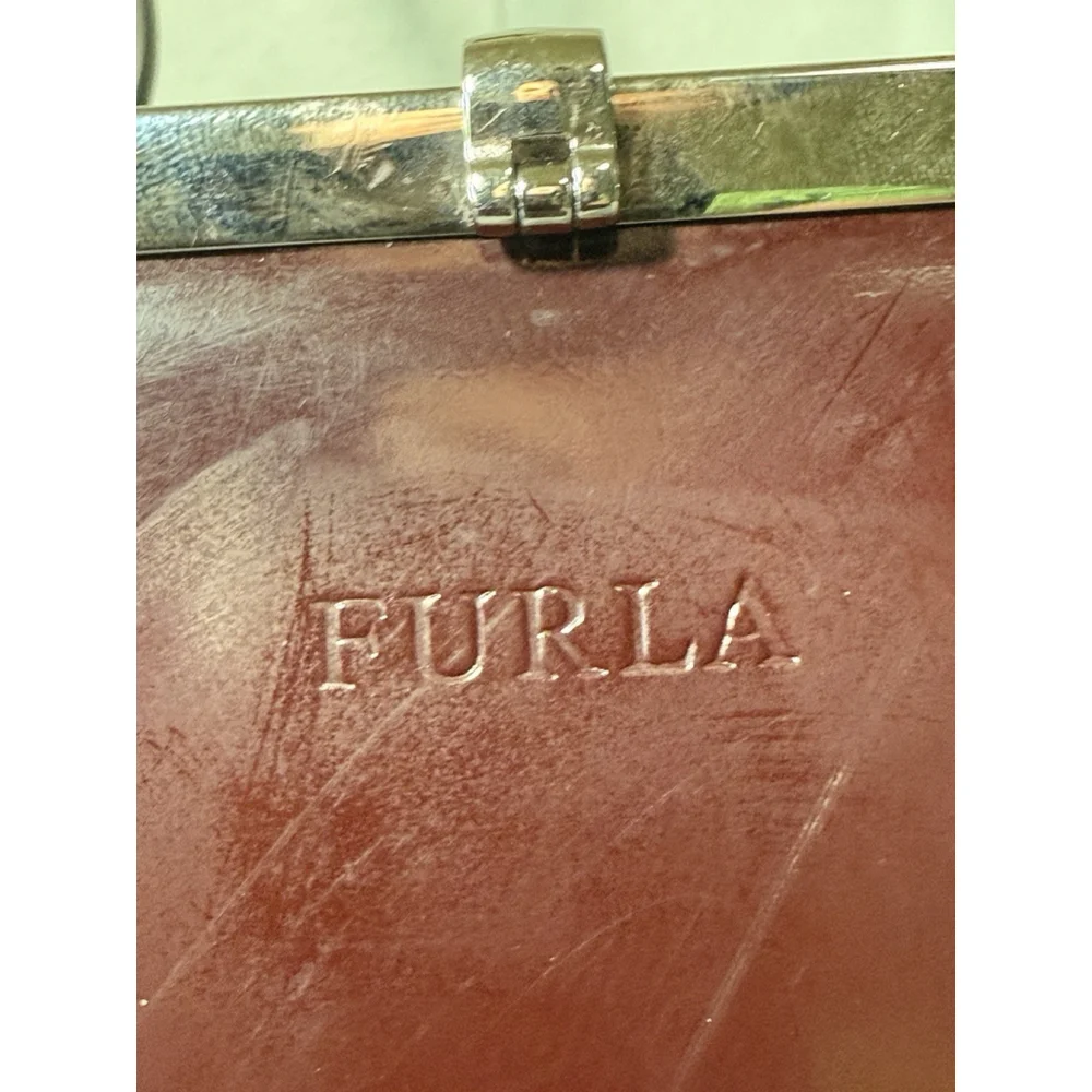 FURLA Patent Leather Shoulder Bag burgundy
